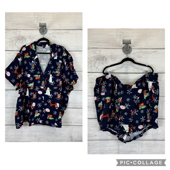 Old Navy Other - Old Navy Plus Size Navy Winter Dogs Flannel Short Sleeve Pajama Set Size 4X